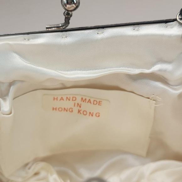 Vintage Silver Beaded Shell Shaped Chain Clutch Flapper Bag Handmade Hong Kong - Picture 6 of 8